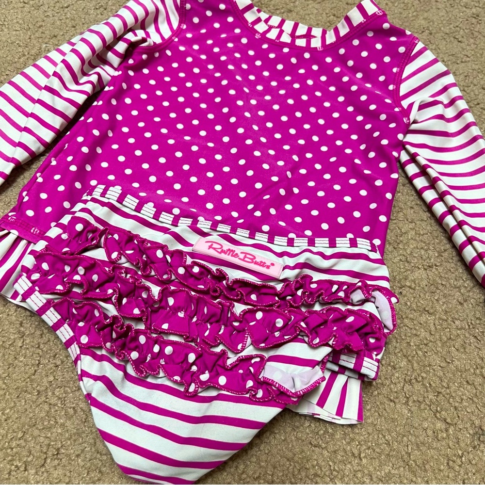 Ruffle Butts Magenta Polka Dot Rashguard Bikini 3T